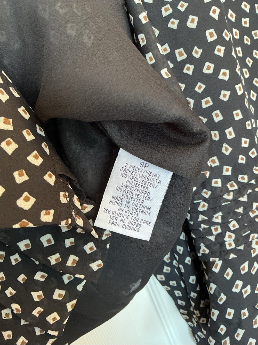 Danny & Nicole black patterned long sleeve blazer & ruffle hem skirt size 8P NWT - Picture 9 of 11